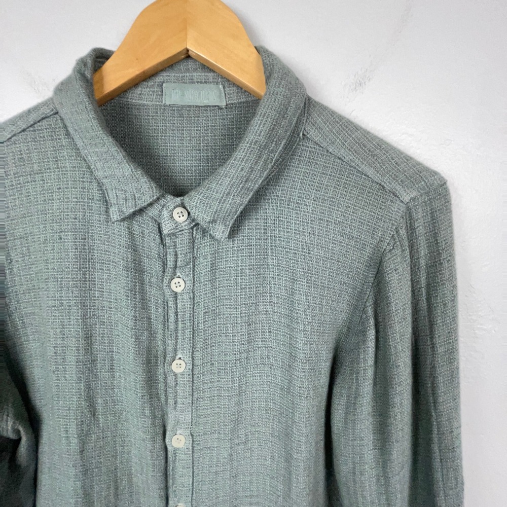 Vintage CP Shades Shirt Mens S Woven Green Linen Viscose Long Sleeve Button Down